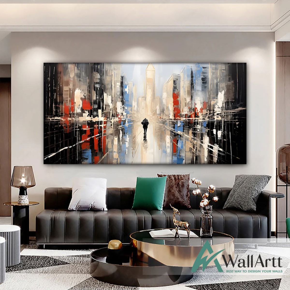 Abstract Blue Street 3D Heavy Textured Partial Oil Painting - Wall Art